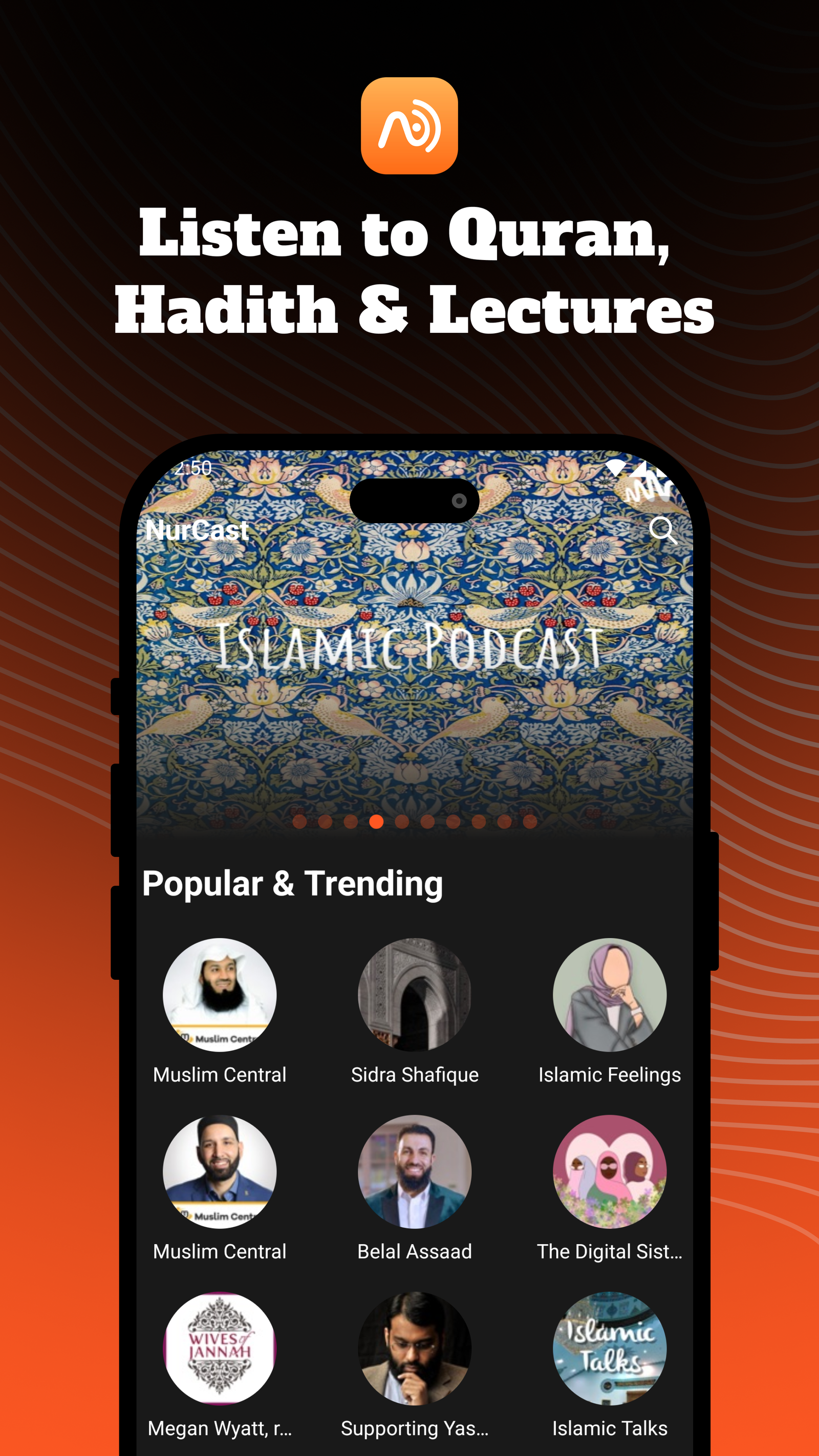 NurCast Home Screen - Browse Islamic Podcasts